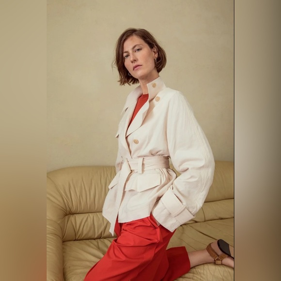 NWT Vince Linen Notched Lapels Short Belted Trench Jacket - Picture 1 of 10